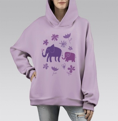 Слон и слон, Hoodie Mono Fiolet, оверсайз, утепленная