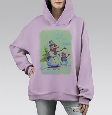 Снеговики, Hoodie Mono Fiolet, оверсайз, утепленная