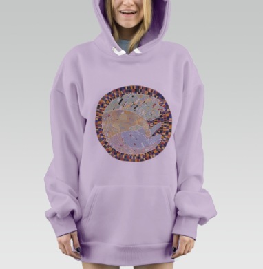Спящая кошка, Hoodie Mjhigh Dig Mel, Fiolet, утепленная