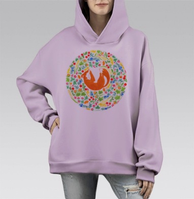 Спящая лиса в тундре, Hoodie Mono Fiolet, оверсайз, утепленная