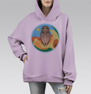 Стильная декоративная сова в ярких тонах, Hoodie Mono Fiolet, оверсайз, утепленная