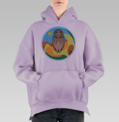 Стильная декоративная сова в ярких тонах, Hoodie Oversize Fiolet, утепленная