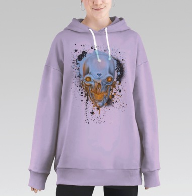 Стильный череп с сияющим синим бриллиантом, Hoodie Long Oversize Fiolet