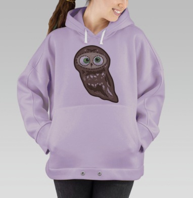 Стилизованная сова с яркими зелёными глазами, Hoodie Oversize Fiolet