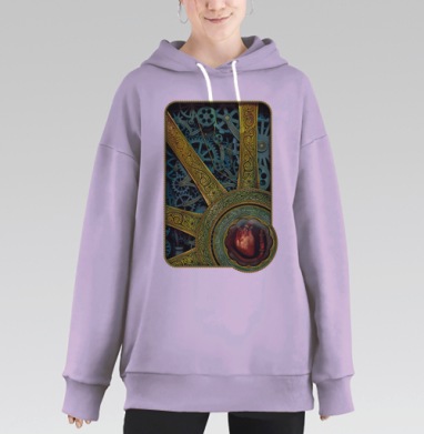 Стимпанк картина с анатомическим сердцем и механизмом, Hoodie Long Oversize Fiolet