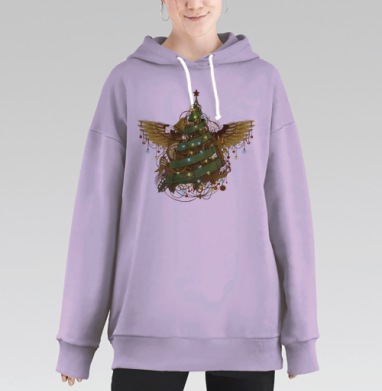 Стимпанк рождественская елка с механическими крыльями, Hoodie Long Oversize Fiolet