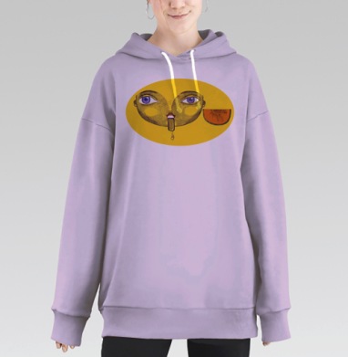 Сюрреалистическое лицо с ярким фруктом и эмоциями, Hoodie Long Oversize Fiolet
