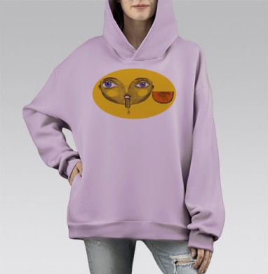 Сюрреалистическое лицо с ярким фруктом и эмоциями, Hoodie Mono Fiolet, оверсайз, утепленная