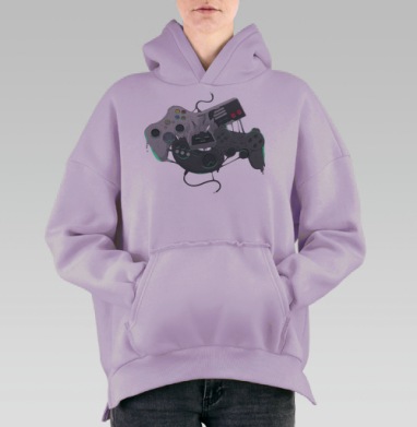Текучие игровые джойстики в сюрреалистичной абстракции, Hoodie Oversize Fiolet, утепленная