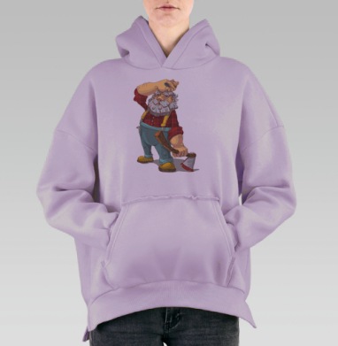 Тёплый образ пожилого лесоруба в карикатурном стиле, Hoodie Oversize Fiolet, утепленная