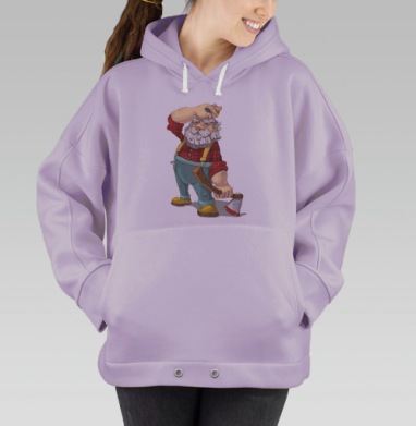 Тёплый образ пожилого лесоруба в карикатурном стиле, Hoodie Oversize Fiolet