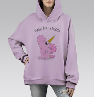 Трогательный мультяшный единорог с надписью, Hoodie Mono Fiolet, оверсайз, утепленная