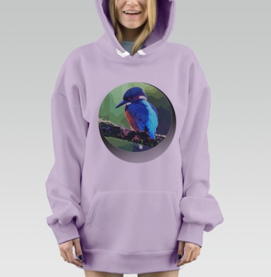 Тропическая птица на ветке, Hoodie Mjhigh Dig Mel, Fiolet, утепленная