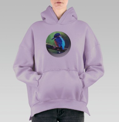 Тропическая птица на ветке, Hoodie Oversize Fiolet, утепленная