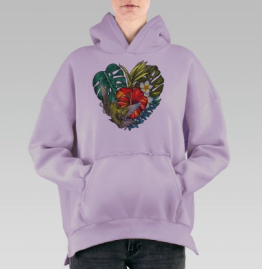 Тропическое сердце, Hoodie Oversize Fiolet, утепленная