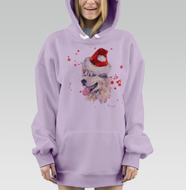 Улыбающаяся собака в новогодней шапке, Hoodie Mjhigh Dig Mel, Fiolet, утепленная