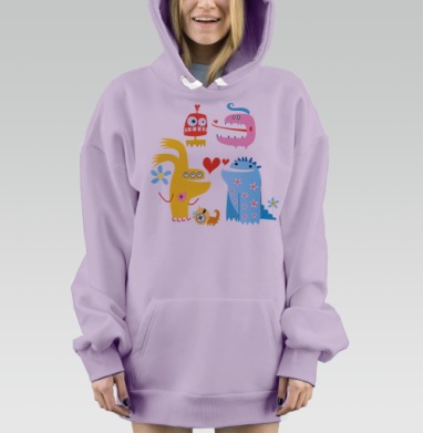 Узор свидания монстров, Hoodie Mjhigh Dig Mel, Fiolet, утепленная