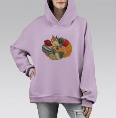 Vegetables (Живая Азбука), Hoodie Mono Fiolet, оверсайз, утепленная