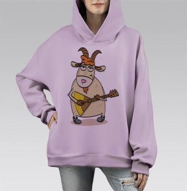 Весёлая коза с балалайкой в мультяшном стиле, Hoodie Mono Fiolet, оверсайз, утепленная
