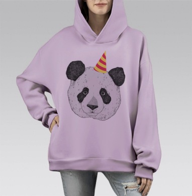 Веселая Панда в Праздничной Шапке, Hoodie Mono Fiolet, оверсайз, утепленная