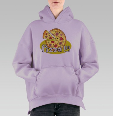 Веселая пицца с ярким куском и надписью, Hoodie Oversize Fiolet, утепленная