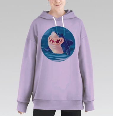 Веселая улыбающаяся акула — мультяшный дизайн, Hoodie Long Oversize Fiolet