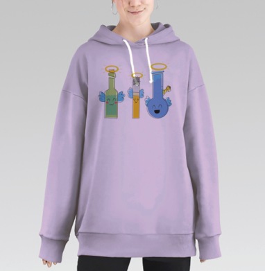 Весёлые ангелы бутылка, сигарета и бонг, Hoodie Long Oversize Fiolet