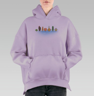 Весёлые овощи и яйцо 'OLIVIE inside' в уютном стиле, Hoodie Oversize Fiolet, утепленная