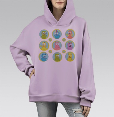Весёлые разноцветные забавные персонажи, Hoodie Mono Fiolet, оверсайз, утепленная