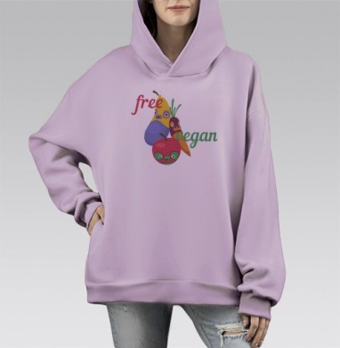 Весёлые веганские герои: Free Vegan, Hoodie Mono Fiolet, оверсайз, утепленная