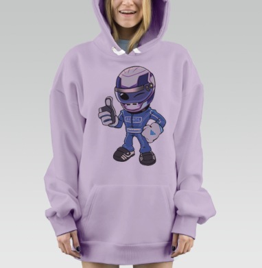 Весёлый гоночный мультяшный персонаж с пальцем вверх, Hoodie Mjhigh Dig Mel, Fiolet, утепленная
