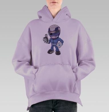Весёлый гоночный мультяшный персонаж с пальцем вверх, Hoodie Oversize Fiolet, утепленная