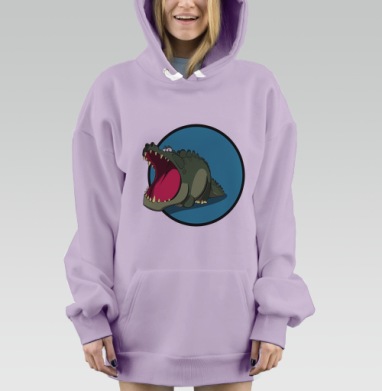 Весёлый мультяшный крокодил с широкой улыбкой, Hoodie Mjhigh Dig Mel, Fiolet, утепленная