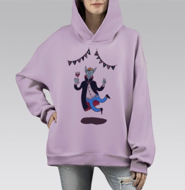 Веселый вампир в короне для праздника, Hoodie Mono Fiolet, оверсайз, утепленная