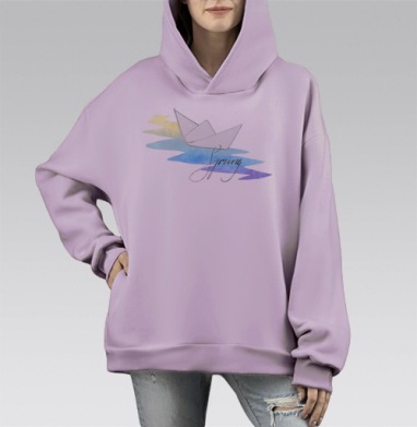Весеннее настроение., Hoodie Mono Fiolet, оверсайз, утепленная