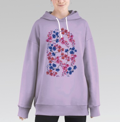 Весенний узор с орхидеями в акварели, Hoodie Long Oversize Fiolet