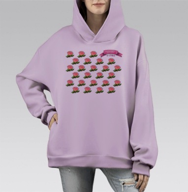 Весна в сердце — нежные розы и гармония, Hoodie Mono Fiolet, оверсайз, утепленная