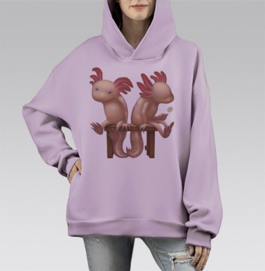 Влюбленные Аксолотли, Hoodie Mono Fiolet, оверсайз, утепленная