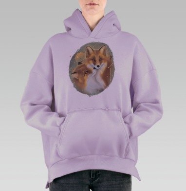 Влюбленные лисы, Hoodie Oversize Fiolet, утепленная