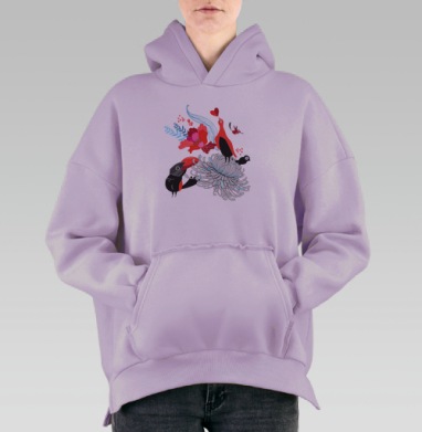 Влюблённые птицы, Hoodie Oversize Fiolet, утепленная