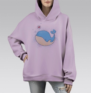 Влюбленный кит, Hoodie Mono Fiolet, оверсайз, утепленная
