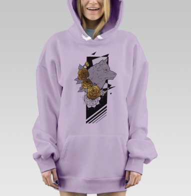 Волк в золотых цветах, Hoodie Mjhigh Dig Mel, Fiolet, утепленная