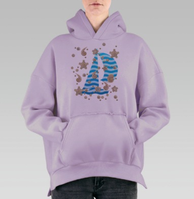 Волны и ракушки, Hoodie Oversize Fiolet, утепленная