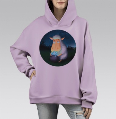 Волшебная овца с сияющими бабочками, Hoodie Mono Fiolet, оверсайз, утепленная