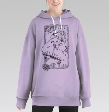 Волшебный ангел с сердцем — декоративная графика, Hoodie Long Oversize Fiolet