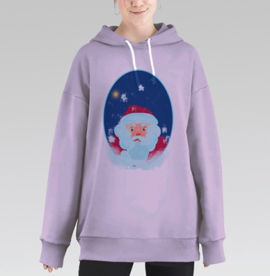 Волшебный портрет Деда Мороза в зимнем окне, Hoodie Long Oversize Fiolet