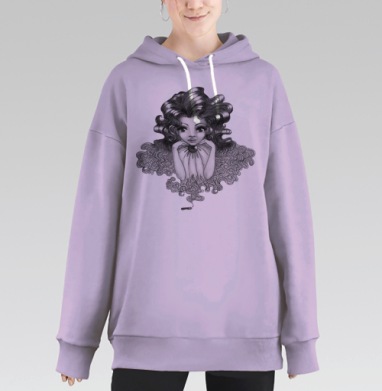 Выразительный Чёрно-Белый Портрет Девушки, Hoodie Long Oversize Fiolet
