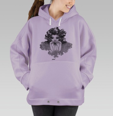 Выразительный Чёрно-Белый Портрет Девушки, Hoodie Oversize Fiolet