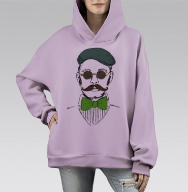 Хипстер с зеленой бабочкой, Hoodie Mono Fiolet, оверсайз, утепленная