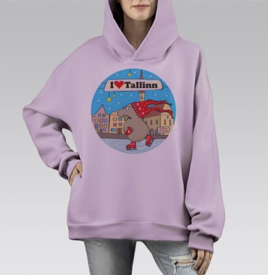 Я люблю Таллин, Hoodie Mono Fiolet, оверсайз, утепленная